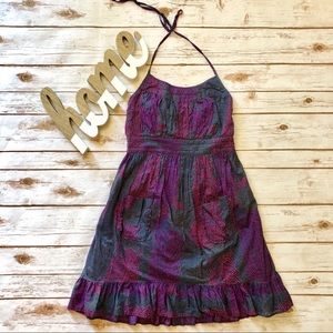 Urban Outfitters Purple Print A-Line Halter Dress